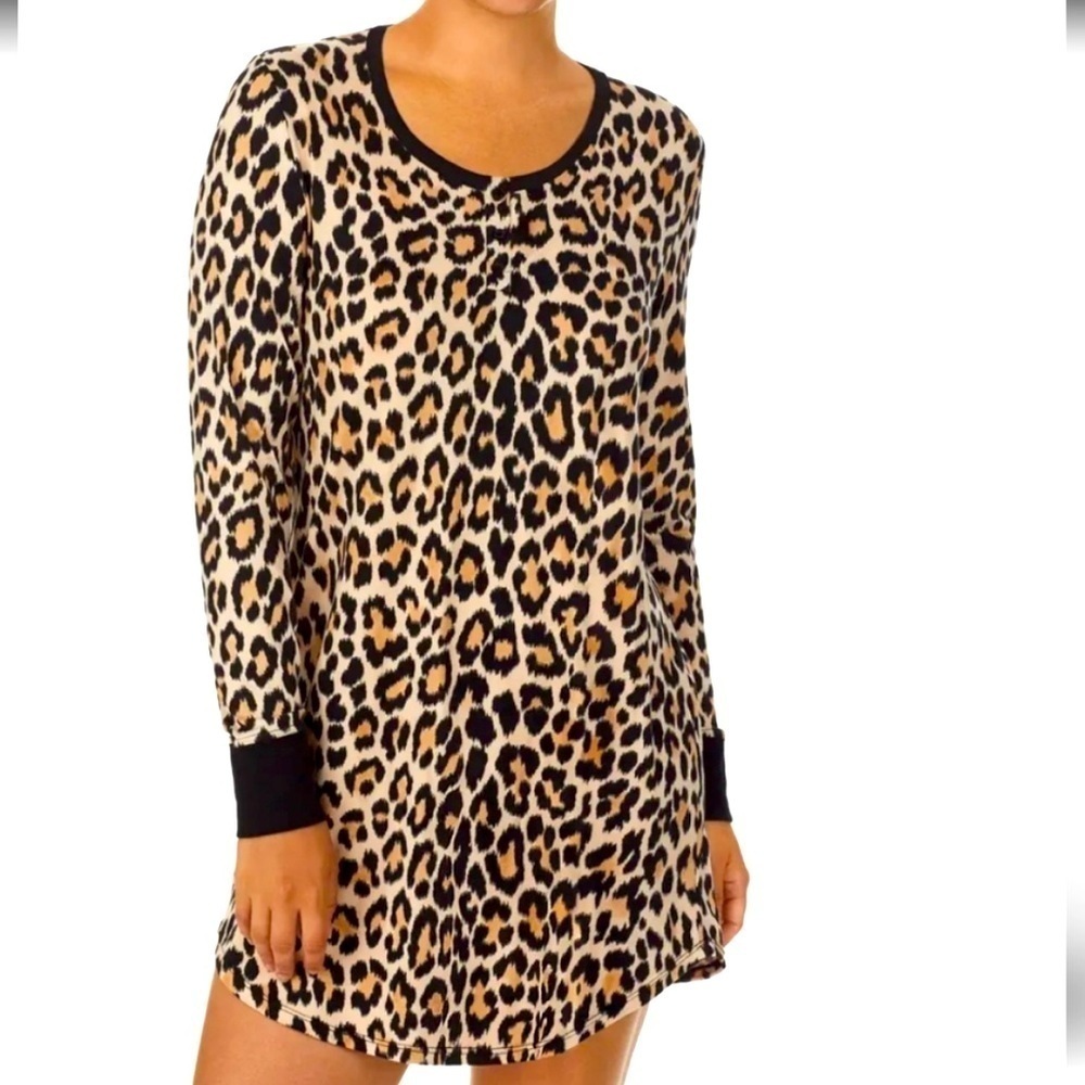 Kate Spade Leopard Print Long Sleeve Nighty Nightgown Sleep Dress Size XS